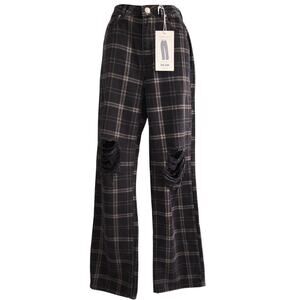 Gemma Rae Dad Jean hi rise black plaid size 5 / 27 NWT